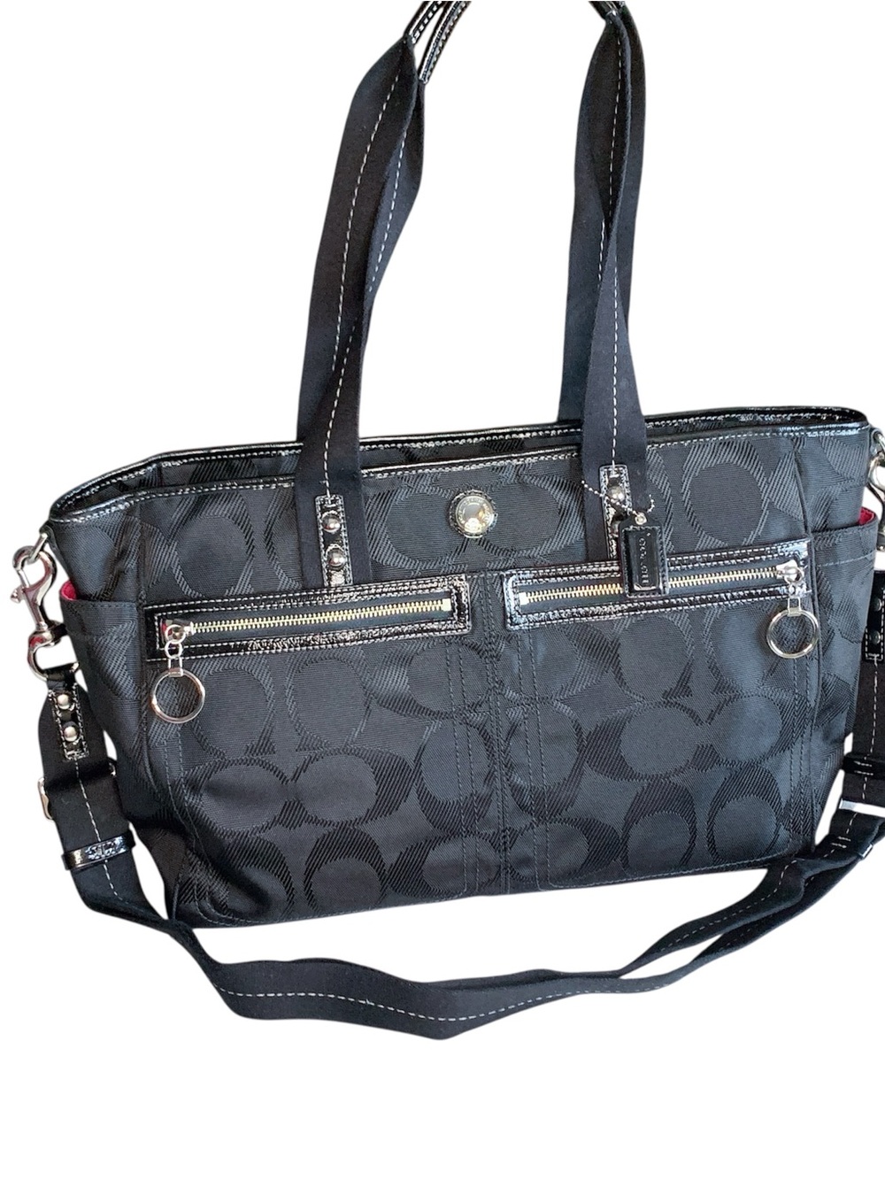 Coach Black Signature Jacquard Tote with Removable Strap